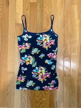 Floral Print Spaghetti Strap Tank Top - Navy